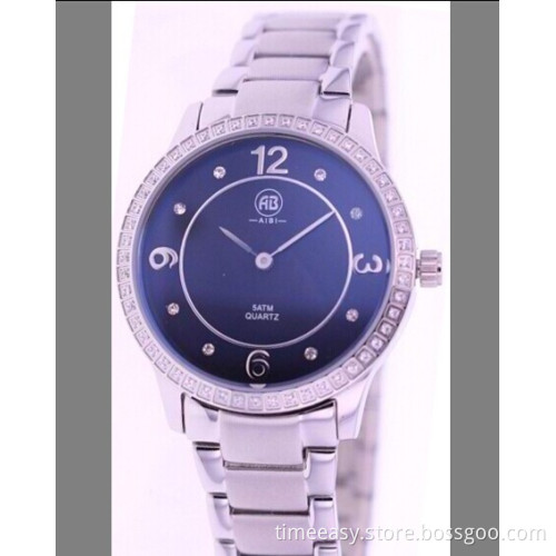 Blue Diamond Glass Watch with Blue Dial and High Quality Stainless Steel